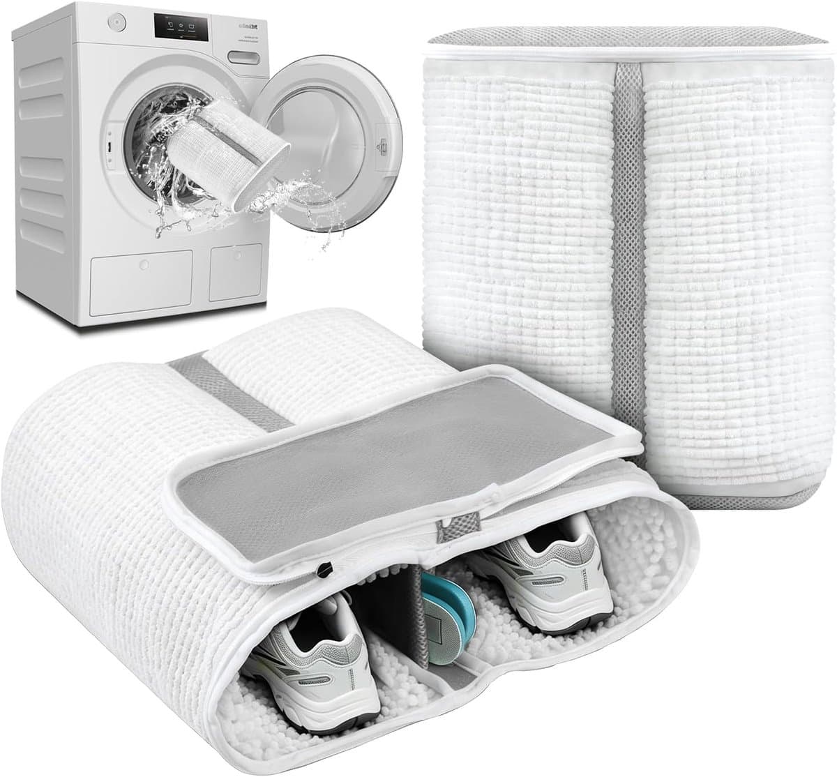 Thijox - Schoenwaszak XL 2-in-1 Waszak voor Sneakers en Schoenen met Reiningsvak voor Zolen, Wit, Versterkte Ritssluiting, Geschikt voor Wasmachine — afbeelding 1