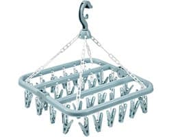 Thijox - Droogrek met 32 tangen, draaibaar wasrek, inklapbaar en winddicht voor binnen en buiten, ideaal voor tuin, balkon, camping en meer