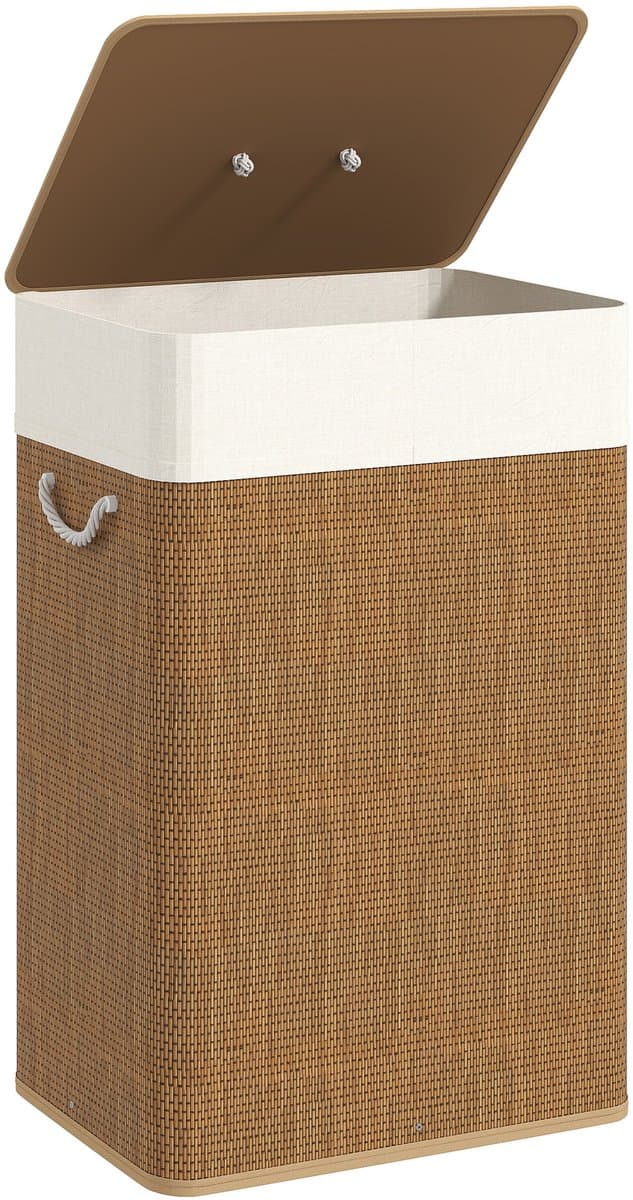Wasmand met deksel 72L, uitneembare binnenzak en handvatten voor wasruimte en slaapkamer, 40x30x60 cm, bruin. — afbeelding 1