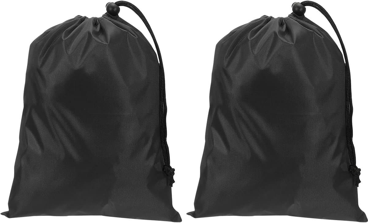 Polyester waszak, 2 stuks 25,4 cm x 20 cm zware reistas met trekkoord, scheurbestendig, opslag voor vuile kleding voor reizen, kamperen, college slaapzaal, zwart — afbeelding 1