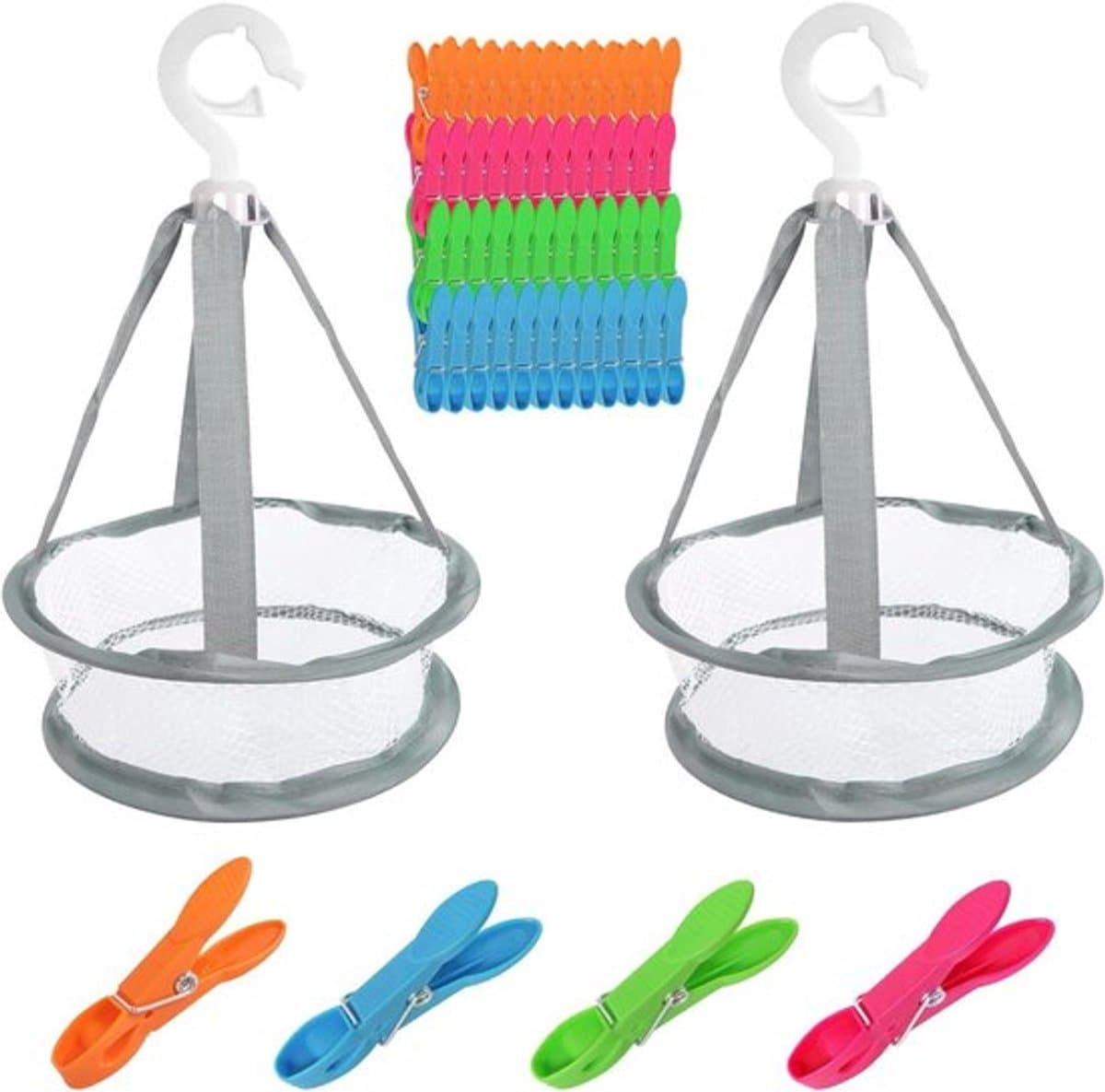 Dailygoods - Wasknijpers met mand, 50 stuks wasknijpers met zak, klemmand zonder afdruk, windbestendige kunststof wasknijpers voor waslijnen en kleerhangers — afbeelding 1