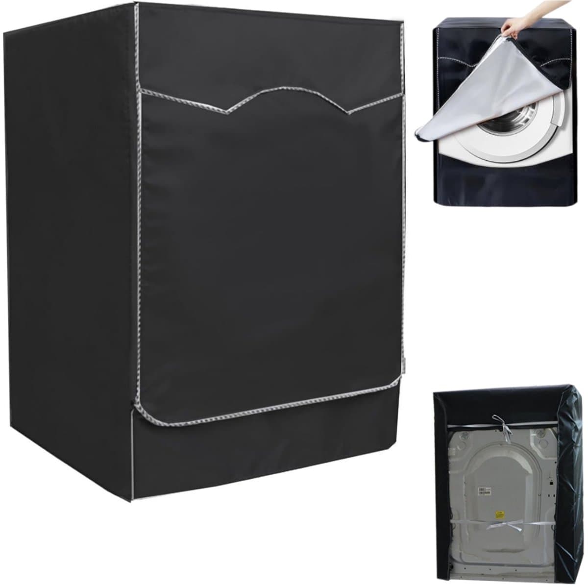 1 stuk - Hoes voor wasmachine met voorlader - Hoes voor droger - Stofkap voor wasmachine - Deksel voor droger - Waterdicht, stofdicht en zonbestendig - 60×60×85 cm - Zwart - Geschikt voor wasmachines met voorlader, drogers — afbeelding 1