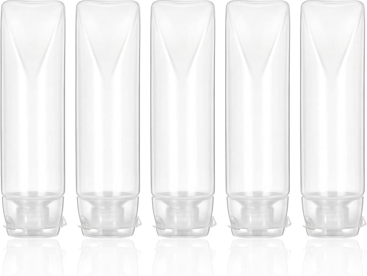 5 stuks transparante reisflessen om te vullen, reisformaat, container voor vloeistoffen, reisflessen, set, reisflessen, cosmetica, container voor reizen, doe-het-zelf, balsem, cosmetica (30 ml) — afbeelding 1