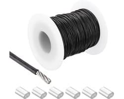 Metalen kabel van roestvrij staal 304, 40 meter, gecoat met vinyl, 6 aluminium mouwen - voor droogrek en heffen - zwart