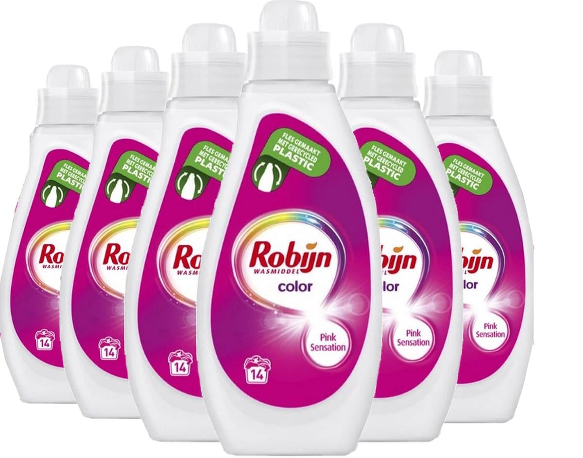 Robijn Wasmiddel Color Pink Sensation – 6 x 700 ml – Voor Gekleurde Was – Langdurige Frisheid – 84 Wasbeurten – 6 stuks — afbeelding 1