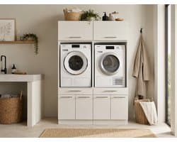 Laundry Duo® Wasmachinekast met Bovenkasten en Uittrekplanken - Ombouw voor Wasmachine en Droger - Verhoogkast - Hoogte 200cm - Wit
