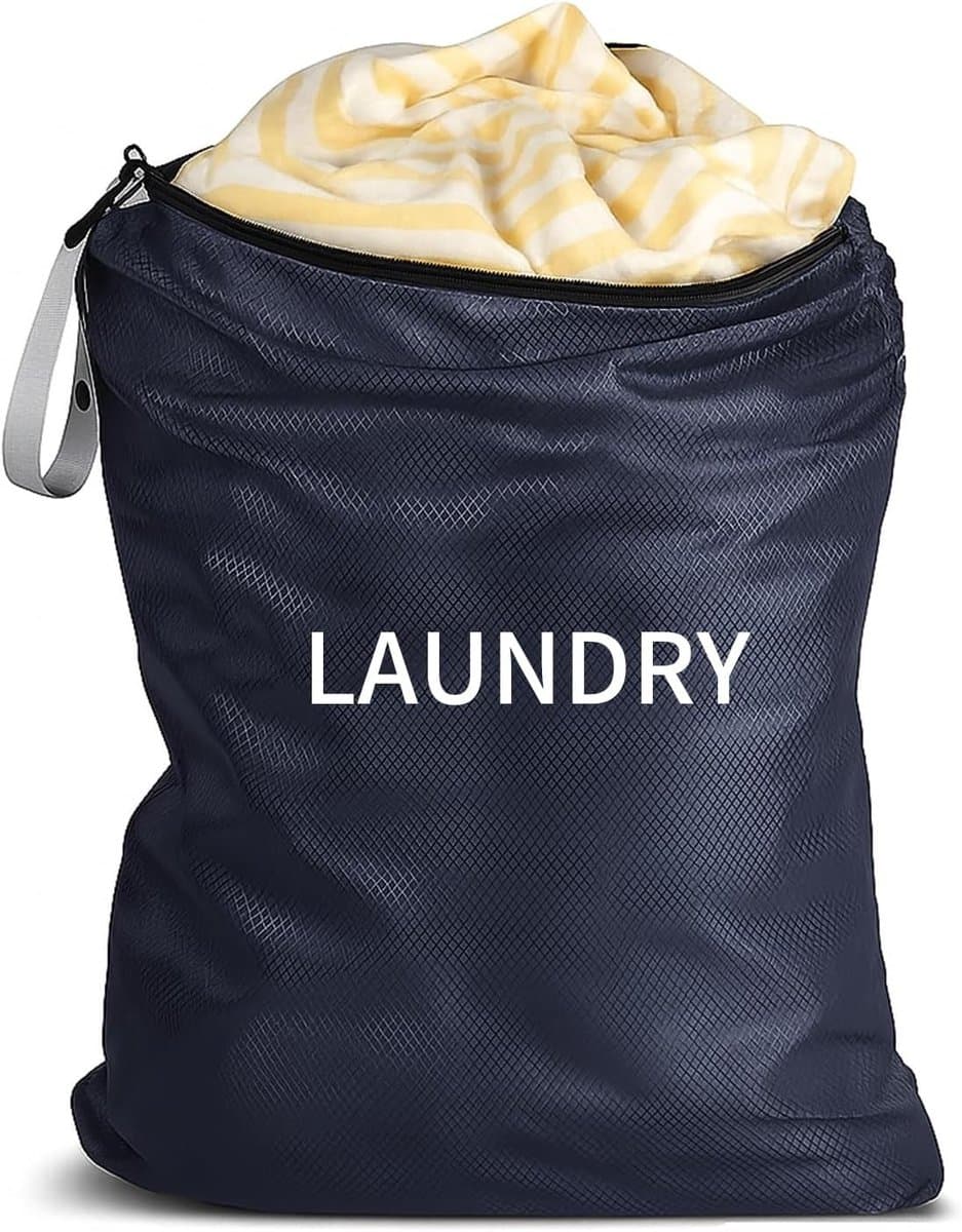 Waterdichte waszak met rits, grote opvouwbare tas voor vuile was, 60 x 90 cm, grijs-blauw, ideaal voor reizen en thuisgebruik — afbeelding 1