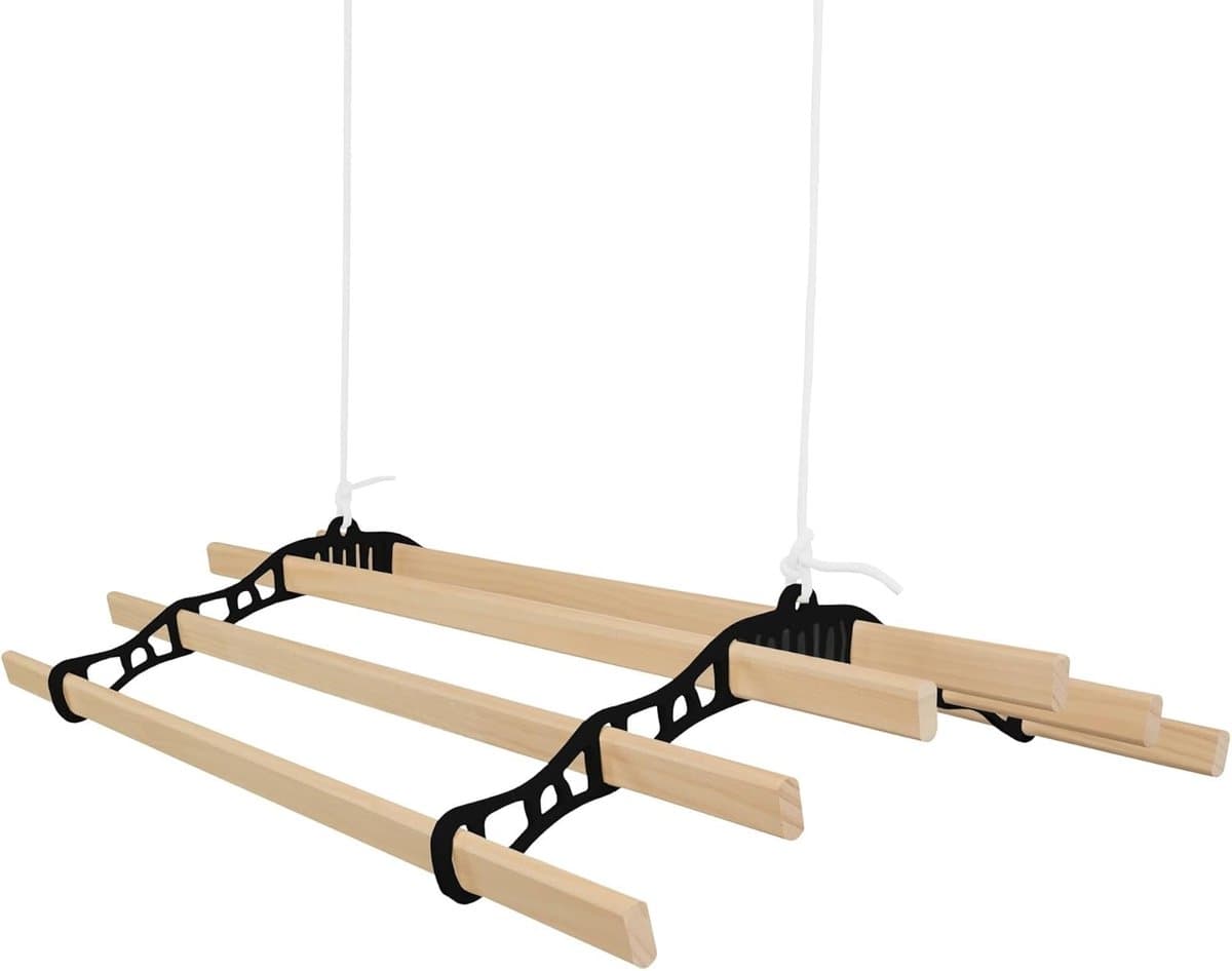 Kledingdroger plafondpulley 6 latten - 0.9m zwart - traditioneel ontwerp - ruimtebesparend gebruik - SnelShoppen — afbeelding 1