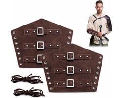 Armbeschermers set van 2 stuks – Viking stijl leren bracers voor mannen en vrouwen – verstelbare PU leren armstukken voor cosplay, carnaval, LARP, zwart
