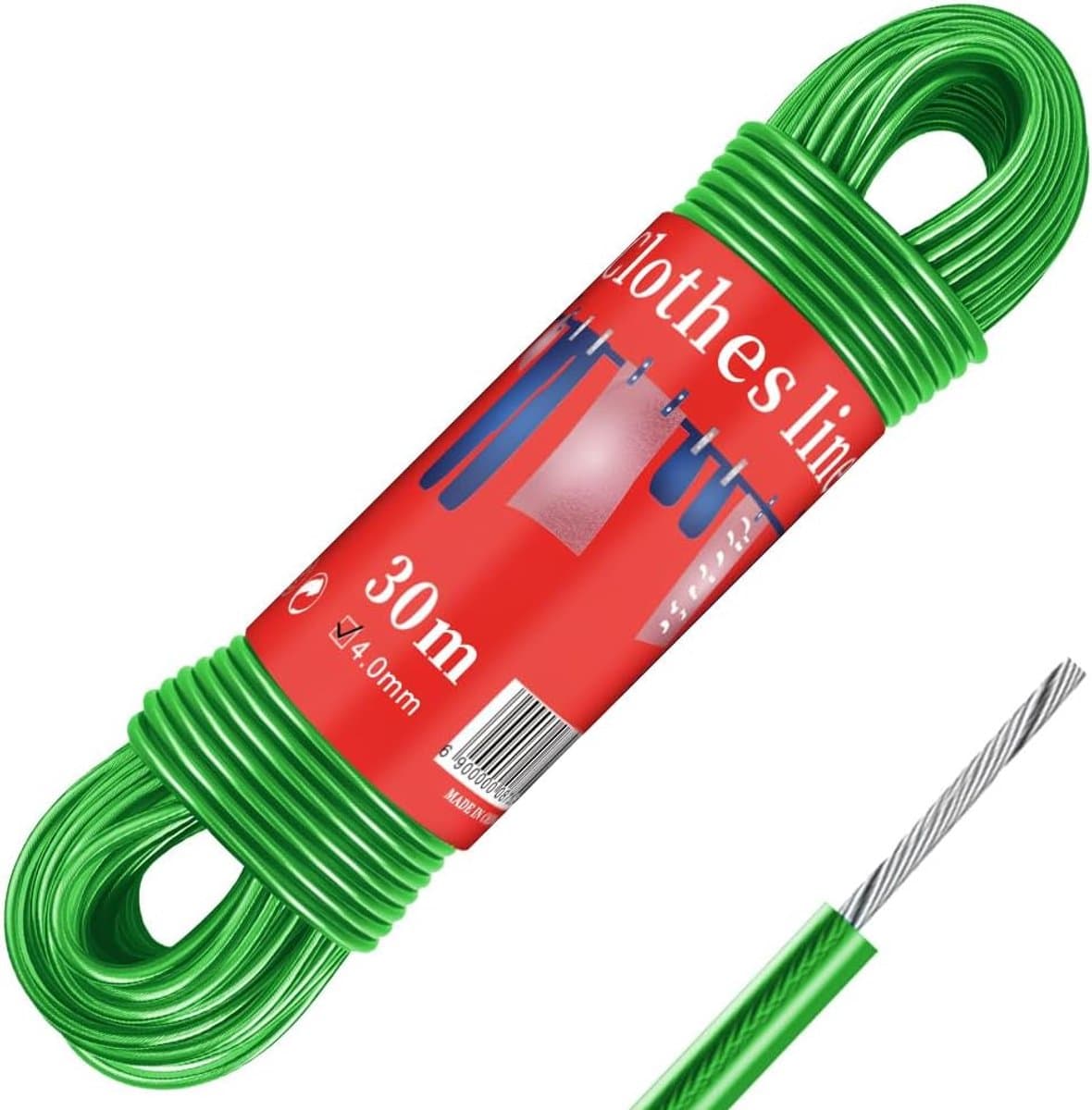 Buitenwaslijn 30m met stalen kern - 4mm PVC-gecoat - Extra sterk en duurzaam - Ideaal voor tuin en camping - ShopVlot — afbeelding 1