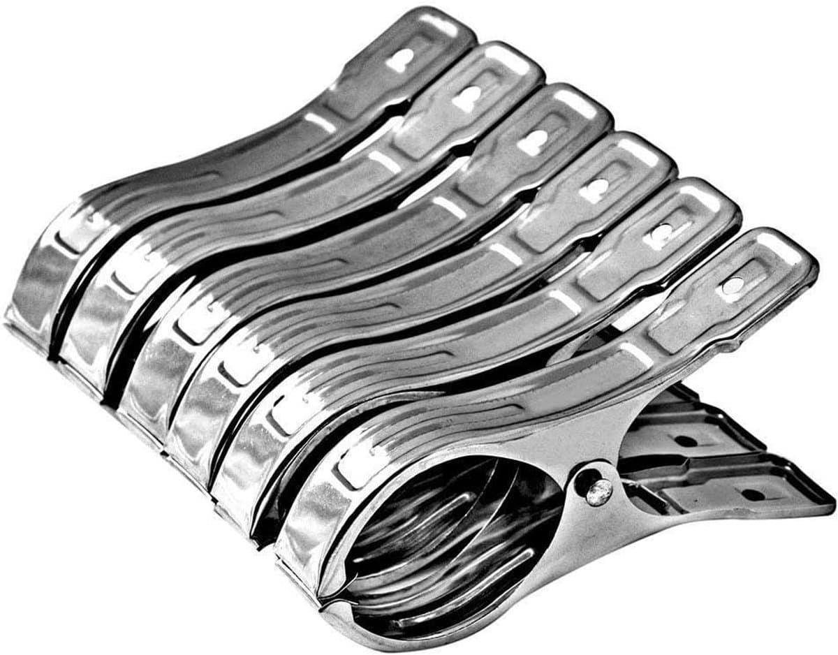 6 Stuks Rvs Wasknijpers 12cm - Stevige Clips voor Strandhanddoeken Badlakens Beddengoed en Dikke Kleding - Roestvrijstalen Klemmen voor Wasgoed en Tapijten — afbeelding 1