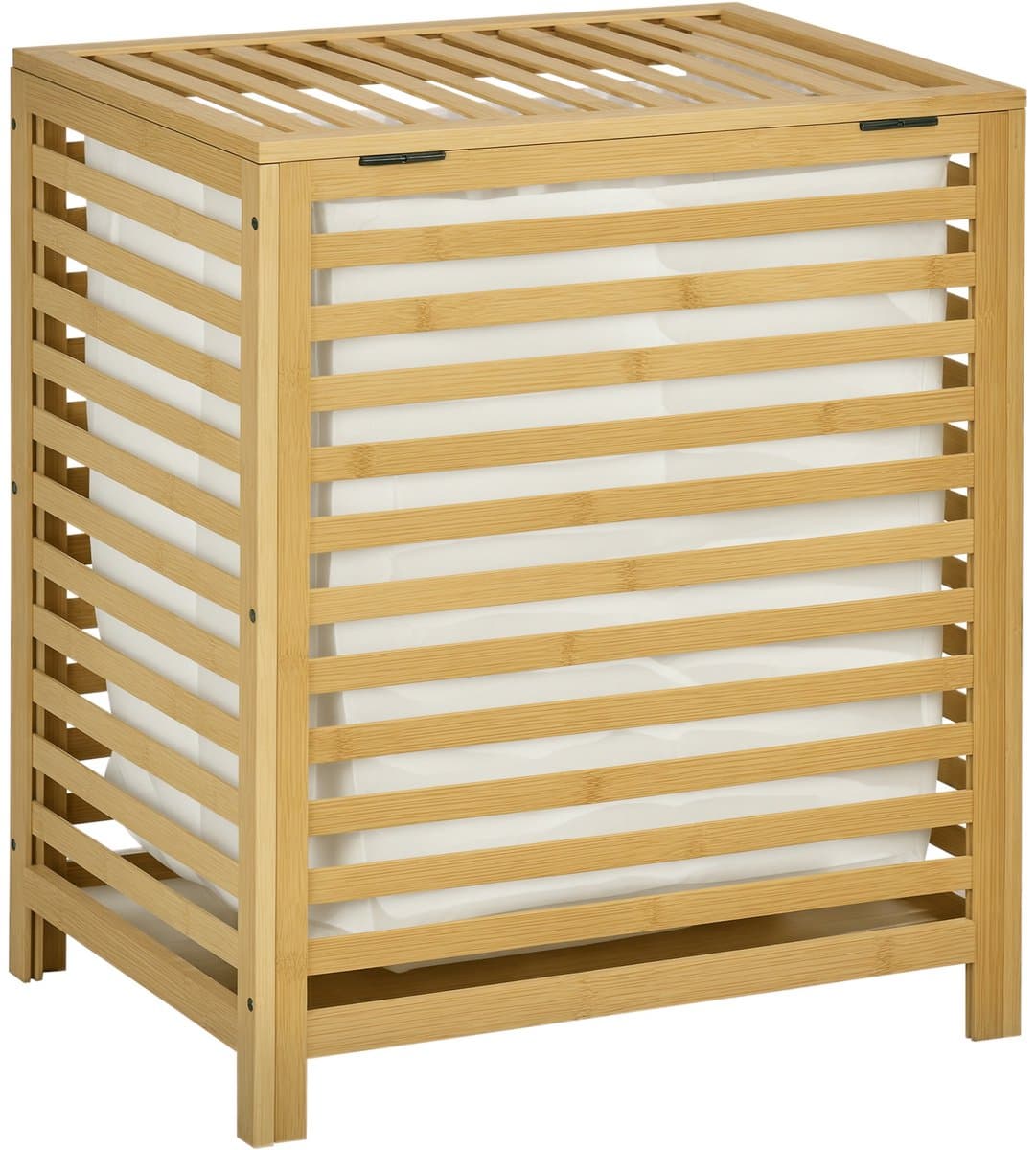 HOMCOM-Wäschekorb-Bambus, Polyester-50L x 36B x 60H cm-Naturholz — afbeelding 1