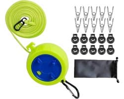 Retractable Portable Anti-Wrap Travel Clothesline - 10m, Adjustable Camping Clothesline with 10 Fixed Buckles and 20 Clothespins (with Storage Bag)