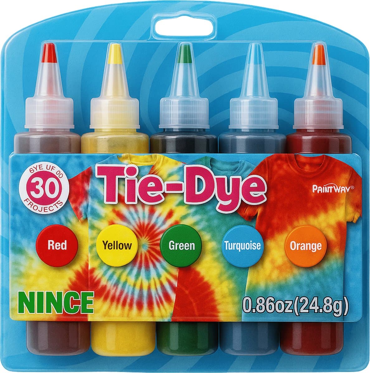 Nince Tie-Dye kit van hoge kwaliteit Kit 3 - Complete kit van 5 kleuren textiel - Tie Dye set - Tie Dye verf premium kwaliteit 3 varianten — afbeelding 1