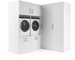 Wasophoogte® Wasmachine Kast Florence - Wasmachine verhoger - Wasmachine ombouw - 700(D)*2030(B)*2110(H) mm - Wit