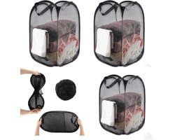 3 stuks wasmand - Opvouwbare wasmand - Pop-up wasmand - Voor badkamer, camping, universiteit, kamer en reizen,Zwart (36 x 36 x 56 cm)
