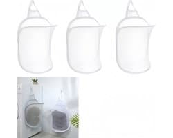 3 stuks - Opvouwbare wasmand voor aan de muur - Hangende wasmand - Wasmand van gaas - Ademend - Met handgrepen - Wit - Voor kleding en speelgoed - Geschikt voor badkamers, camping en hotels