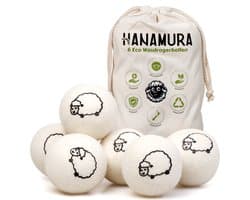 Hanamura Drogerballen - 6 Wasdrogerballen - 100% Schapenwol - Droogballen met Opbergzak