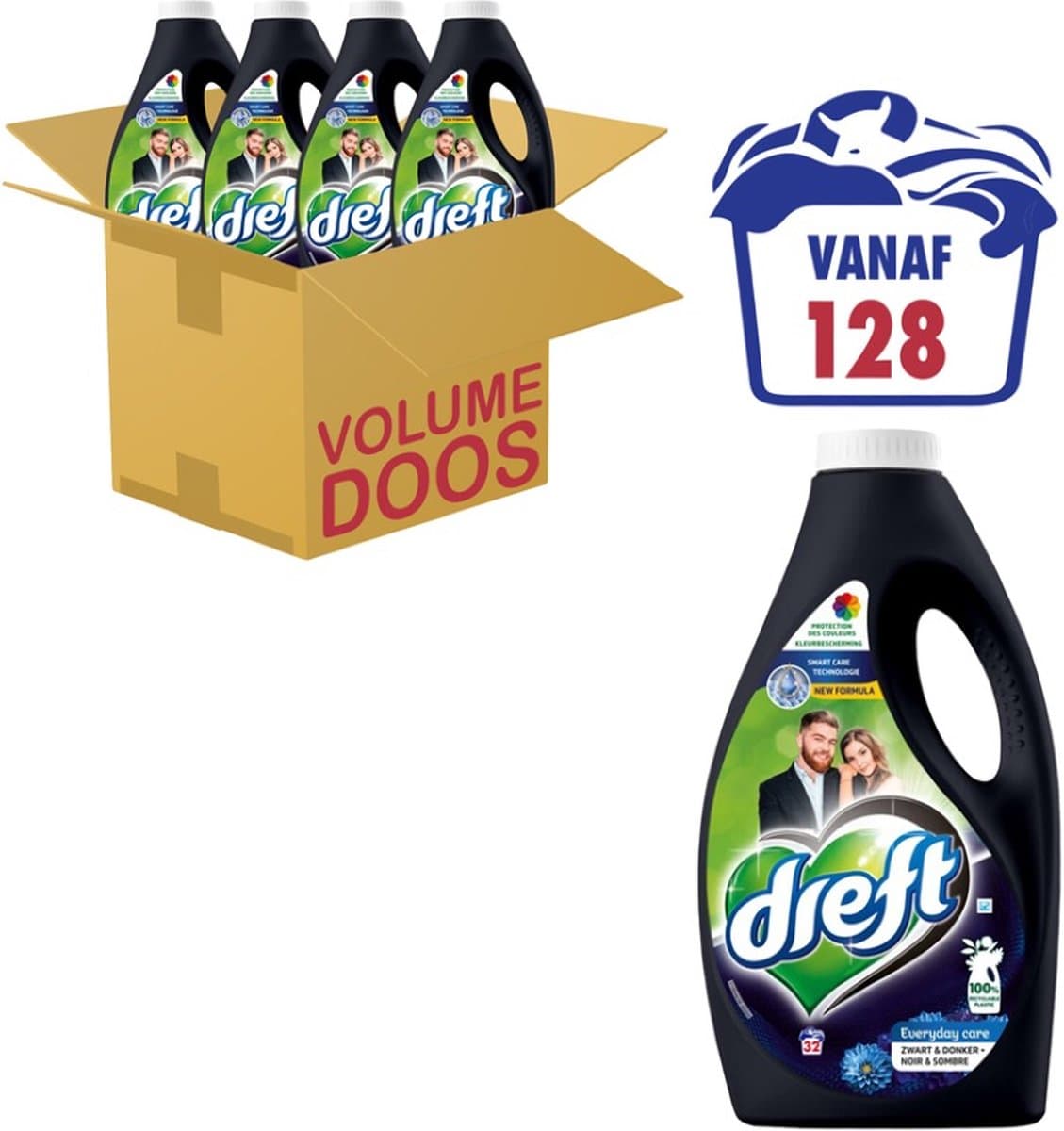 Dreft Vloeibaar Wasmiddel Zwart & Donker - 4 x 1.6 l (128 wasbeurten) — afbeelding 1