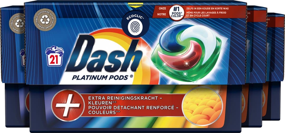Dash Platinum Pods +Vlekverwijderingskracht - Wasmiddel - 4 x 21 Wasbeurten Voordeelverpakking — afbeelding 1