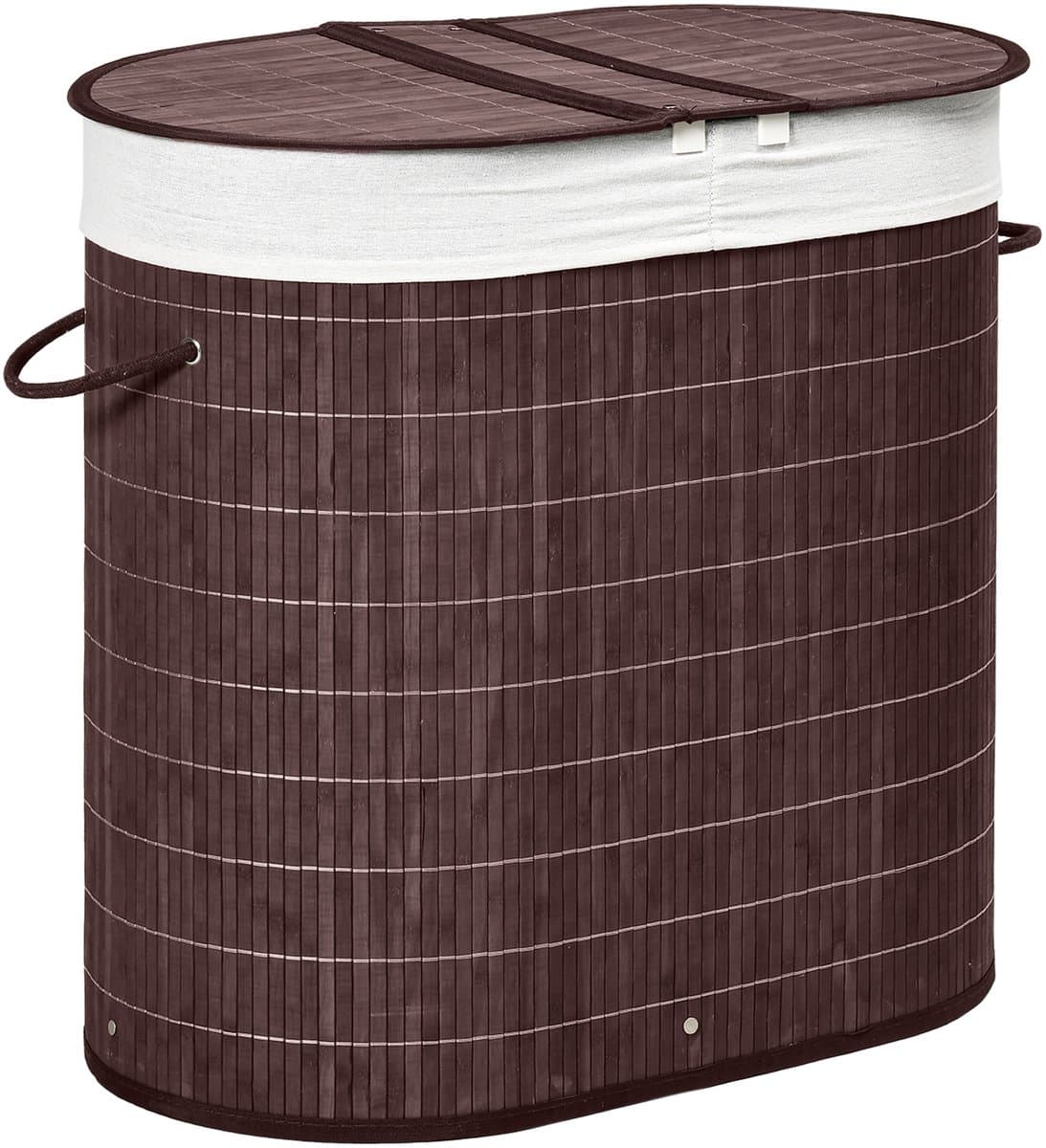 HOMCOM-Wäschekorb-Bambus, Polyester-Baumwollgewebe, Metall-62,5L x 37B x 60,5H cm-Braun — afbeelding 1