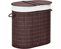 HOMCOM-Wäschekorb-Bambus, Polyester-Baumwollgewebe, Metall-62,5L x 37B x 60,5H cm-Braun