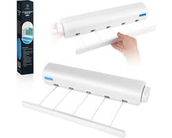 DHOENT PRODUCTS ® Uitschuifbare Waslijn – Telescopische Waslijn – Automatische Inklapbare Kledinglijn – Uittrekbare Drooglijn – Badkamer & Balkon – Ruimtebesparend – Wit – Inclusief Montage Set