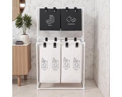 Thuys – Wassorteerder 4 Vakken – Wasmand – 150L – Wit Met Zwart