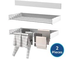 Wasophoogte® Wanddroogrek - Wasrek inklapbaar - Wasrek Hangend - Droogrek inklapbaar - 120cm - 8,4m drooglengte - inclusief boormal - 2 STUKS — afbeelding 1