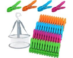 48 stuks wasknijpers met wasknijpers, windbestendige kleurrijke knijperzakken, plastic, zonder afdruk, sokkenklemmen voor waslijnen en kleding, sokken