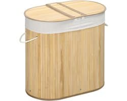 1 stuk - Wasmand met deksel - twee compartimenten - inclusief uitneembaar kledingrek - gemaakt van natuurlijk bamboe - handig voor het organiseren en opbergen van kleding