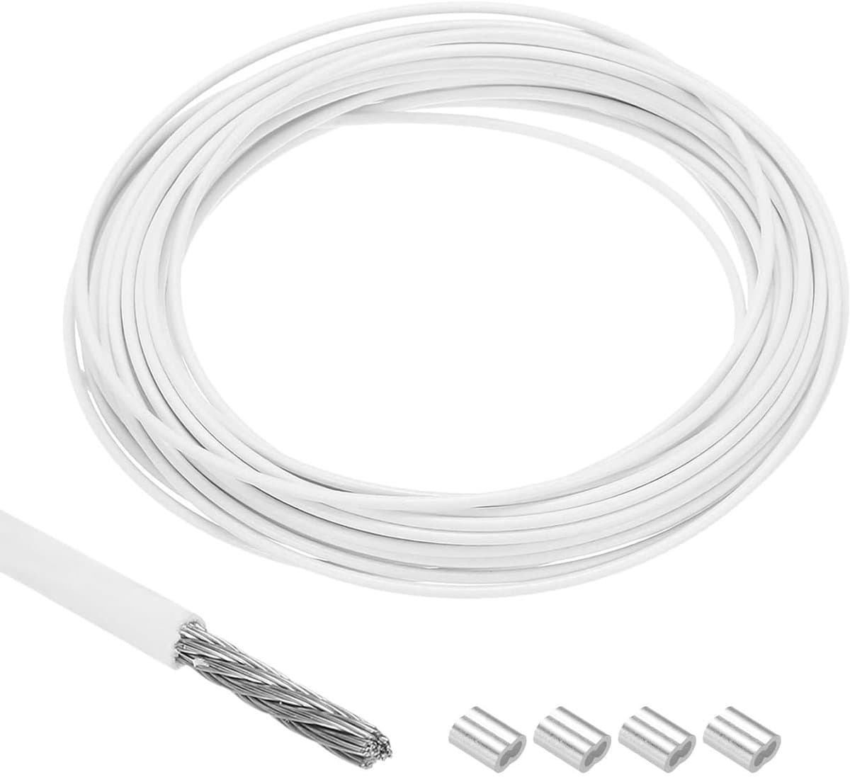 Cosensi - Metalen kabel van roestvrij staal 304 - 10 meter - 5/64 inch (2 mm) - met vinyl coating - voor hangen, drogen, optillen - wit — afbeelding 1