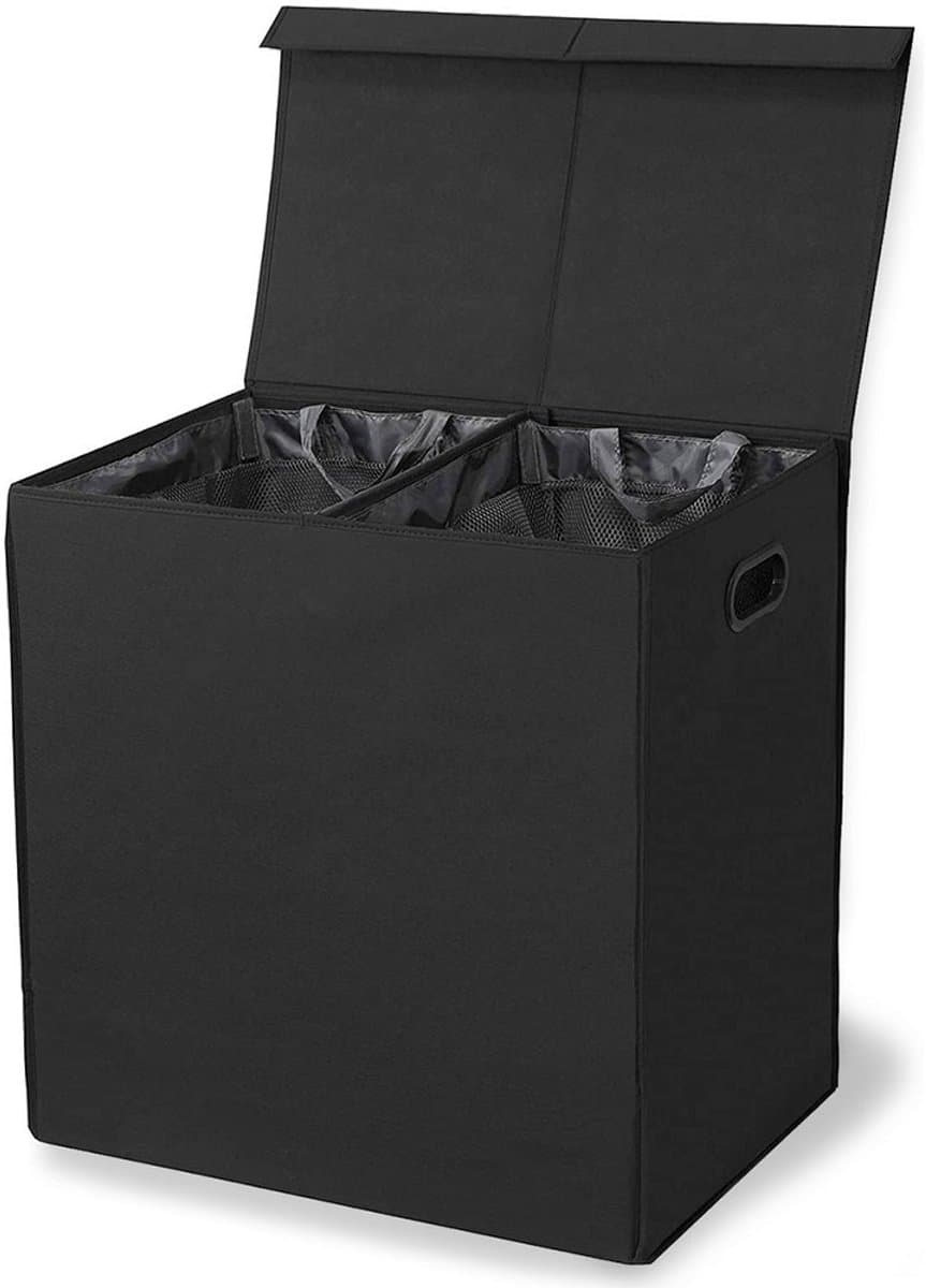 Wasmand met 2 vakken | 120L Opvouwbare Wasmand | Dubbele Wasmand | Wasbox | (zwart) LB620 — afbeelding 1