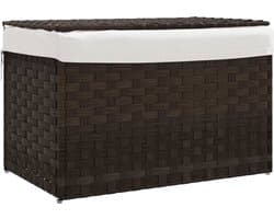 vidaXL - Wasmand - met - deksel - 55,5x35x34 - cm - poly - rattan - donkerbruin