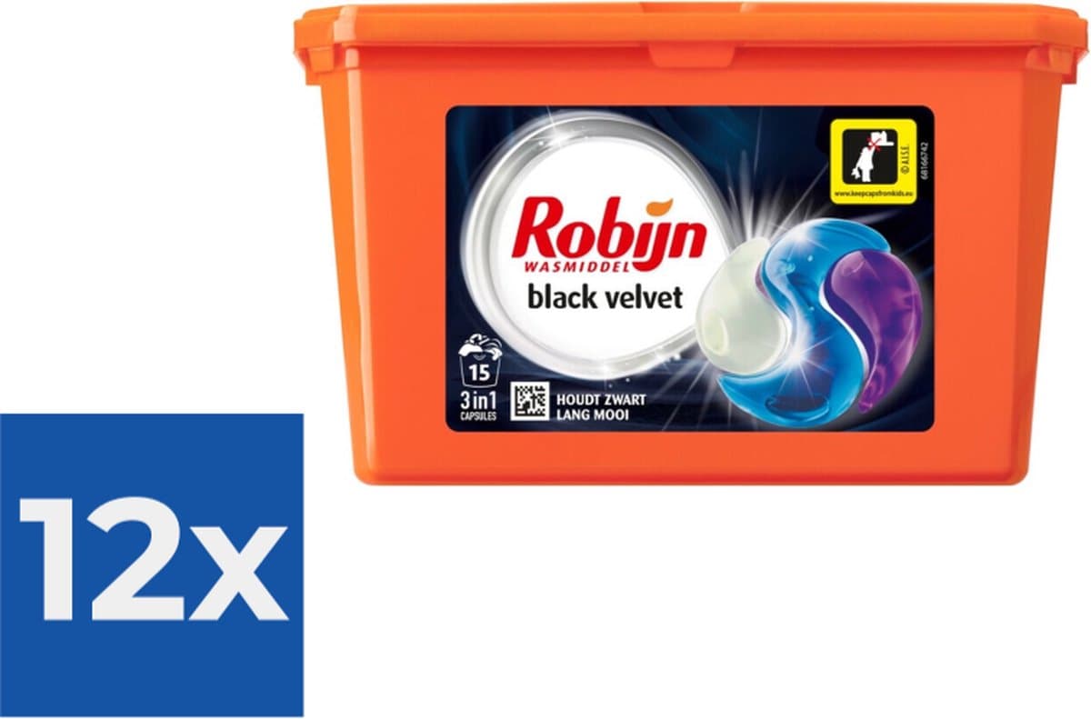 Robijn Wascapsules 3-in1 Black Velvet 15 stuks - Voordeelverpakking 12 stuks — afbeelding 1