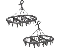 5Five Droogcarrousel/droogmolen - Set van 2x stuks - donkergrijs - met 24 knijpers 45 x 33 cm van kunststof - Droogrekje — afbeelding 1