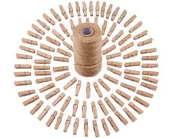 100 STUKS - Mini knijpers - 4.8 cm - Met 1 rol henneptouw (100m) - Houten clips voor fotos - Decoratie Clips - Fotohouder - Knijpers - Wasknijpers - Houtkleur
