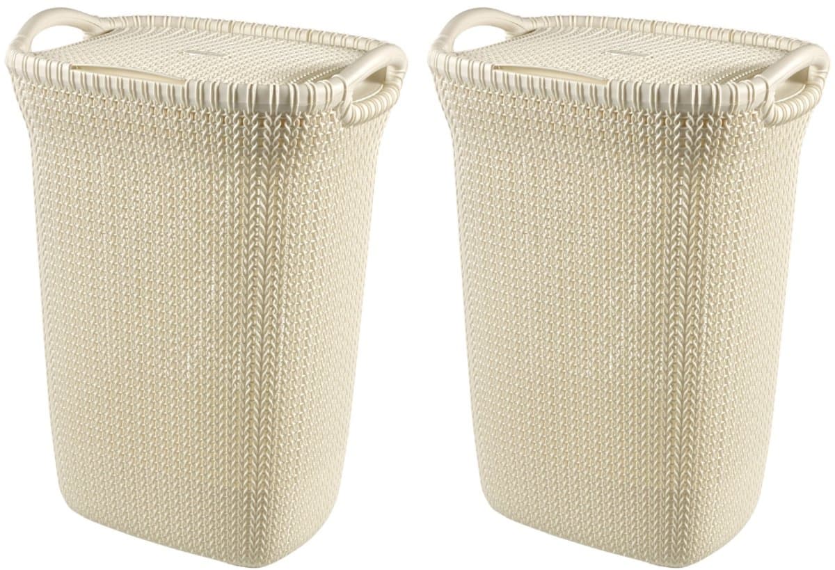Curver Knit Wasmand met deksel - 57L - 2 stuks - Wit — afbeelding 1