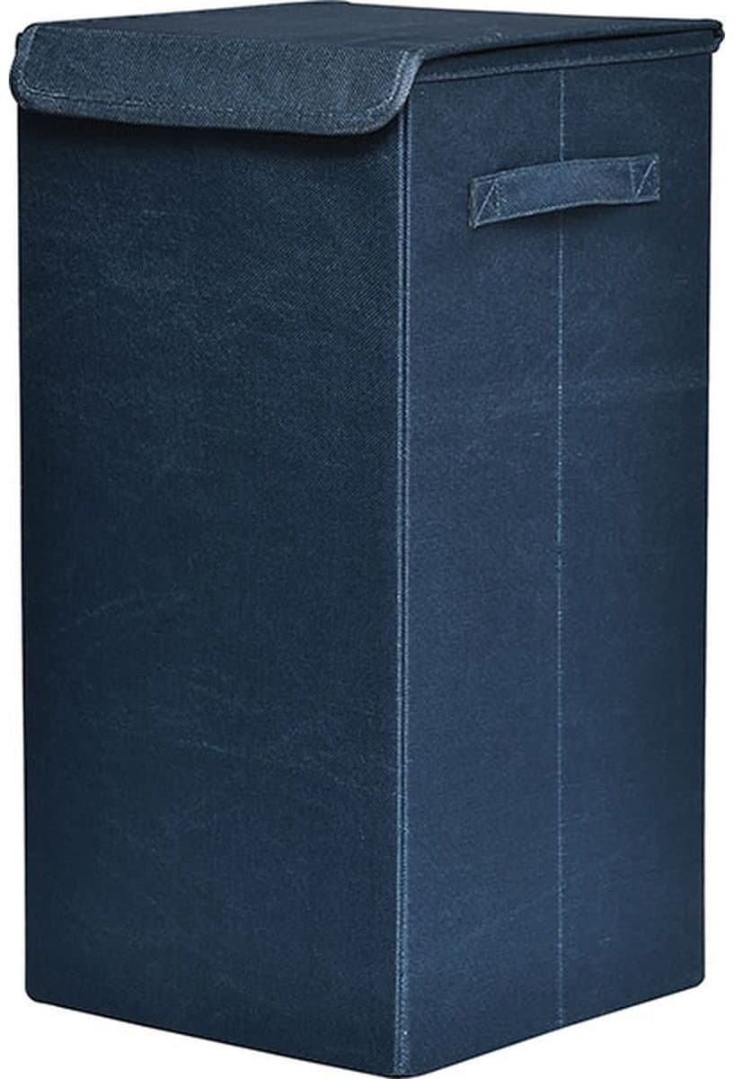 Tendance Wasmand met deksel - MDF structuur/polyester - blauw - opvouwbaar — afbeelding 1