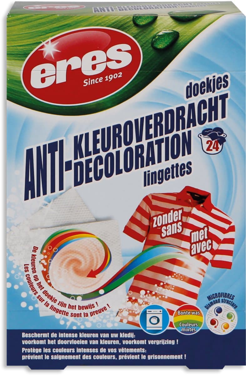 Eres – Anti kleuroverdracht doekjes – Kleurdoekjes voor de was – Kleurbeschermer doekjes – Kleurdoekjes wasmachine – 24 stuks — afbeelding 1
