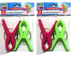 Jedermann Handdoekknijpers XL - 4x - groen/roze - kunststof - 12 cm - wasknijpers