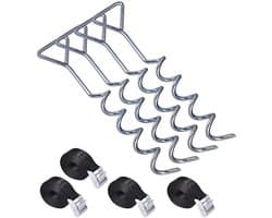 4 Stuks - Grondankers - met 4 Spanbanden 2.3m - Spiraalharing - Ankerset / grondanker - Universele Trampoline Verankeringsset - 30.5*5.5cm - metaal — afbeelding 1