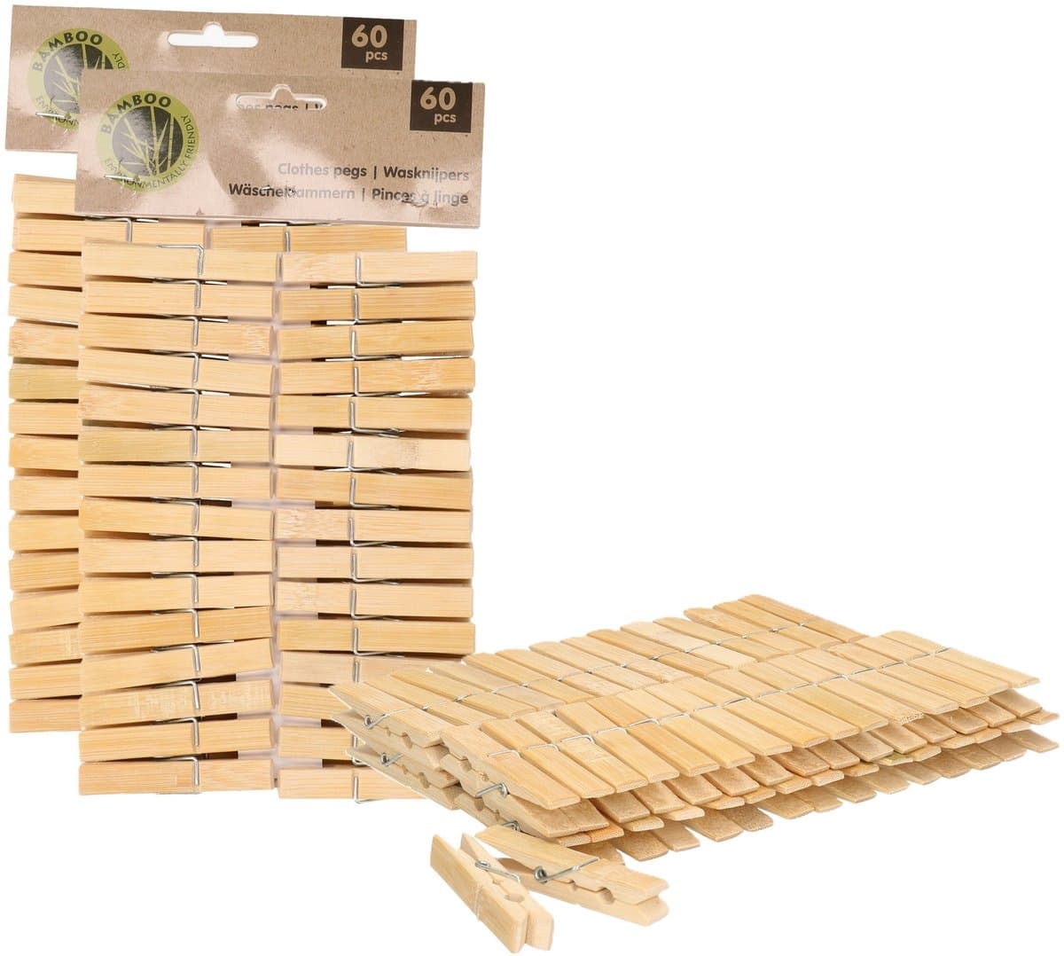 Ultra clean wasknijpers - 120x - bamboe hout - 7 cm - wasspelden knijpers - was ophangen - drogen — afbeelding 1