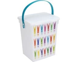 Wasknijper bewaarboxen turquoise hengsel - 5 liter - 23 x 18 cm - Wasknijpers opbergen - Wasknijperboxen - Wasknijperdozen