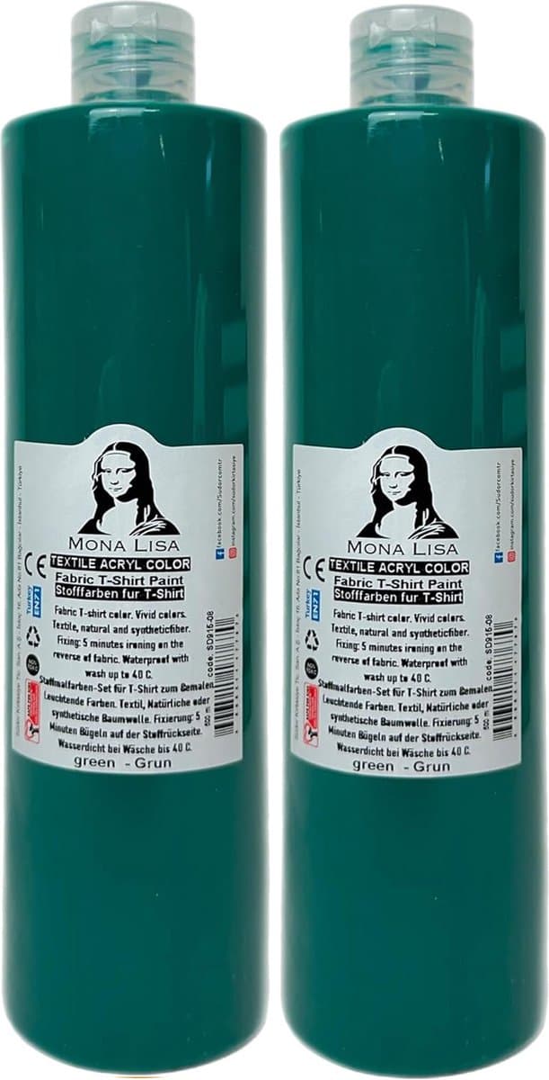 Südor Textielverf 1000 ml, groen.Wasbestendige textielverf voor lichte stoffen. Wasmachinebestendig, wasbestendig. Fixatie door strijken (2 x 500 ml) — afbeelding 1