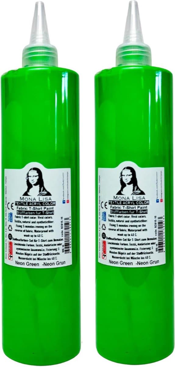 Südor Textielverf 1000 ml, neon groen.Wasbestendige textielverf voor lichte stoffen. Wasmachinebestendig, wasbestendig. Fixatie door strijken (2 x 500 ml) — afbeelding 1