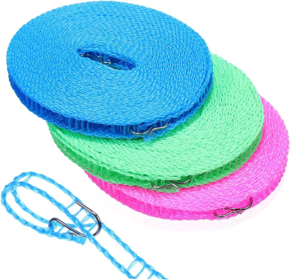 Buitenwaslijn 3 Rollen - Reiswaslijn Kampeerwaslijn - Kleding Drogen - Verdeeld Ontwerp - 17cm x 15cm - Diverse Kleuren — afbeelding 1