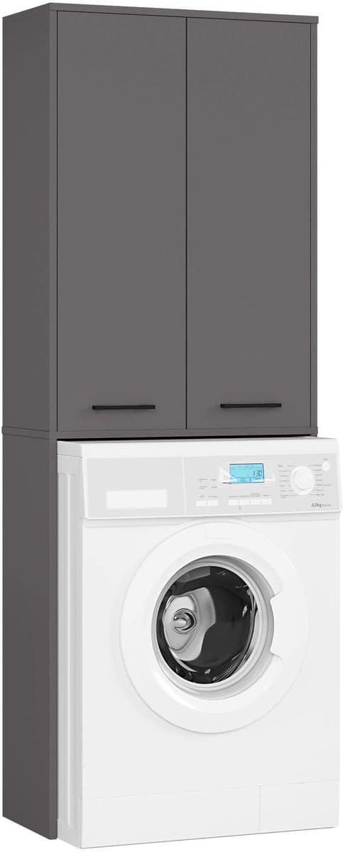 Badkamerkast voor Wasmachine FIN / Hoge Wasmachinekast met 2 Deuren / AKORD Furniture Factory / Grafietgrijs / 64 x 180 x 30 cm — afbeelding 1