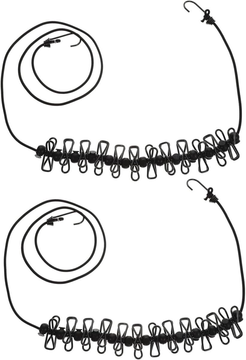 Waslijnen Set - Reis Waslijnen - Kleding Drogen - Verstelbare Clips - 2 Stuks - Zwart — afbeelding 1