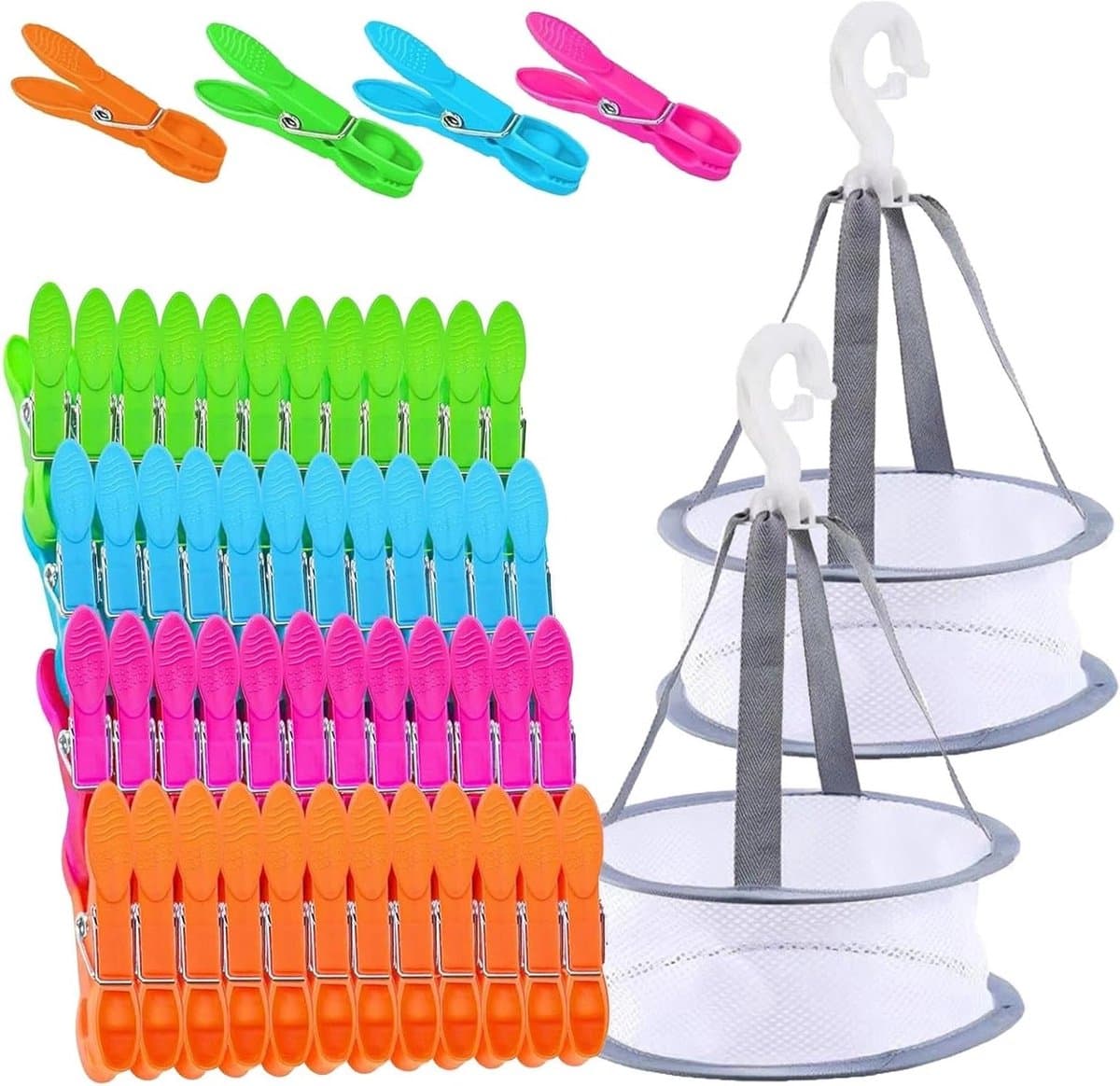 48 Stuks Kledingknijpers met 2 Mandjes voor Buitendrogen - Winddicht en Duurzaam Plastic voor Lucht- en Vochtbestendige Opberging — afbeelding 1